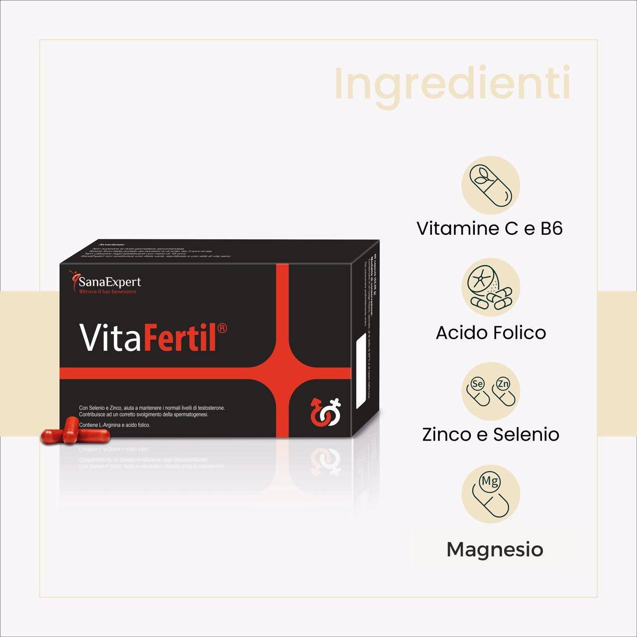 Pack 2 SanaExpert VitaFertil ingredienti naturali, vegani, senza glutine, senza lattosio con vitamine C e B6, acido folico, zinco, selenio e magnesio